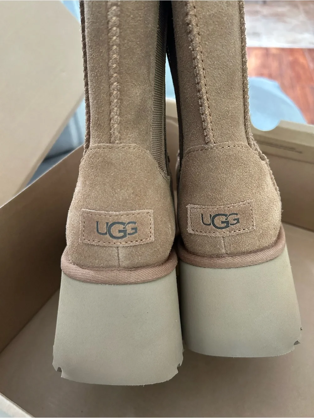 Uggs Chunky Platform Suede mid knee Boots - Tan